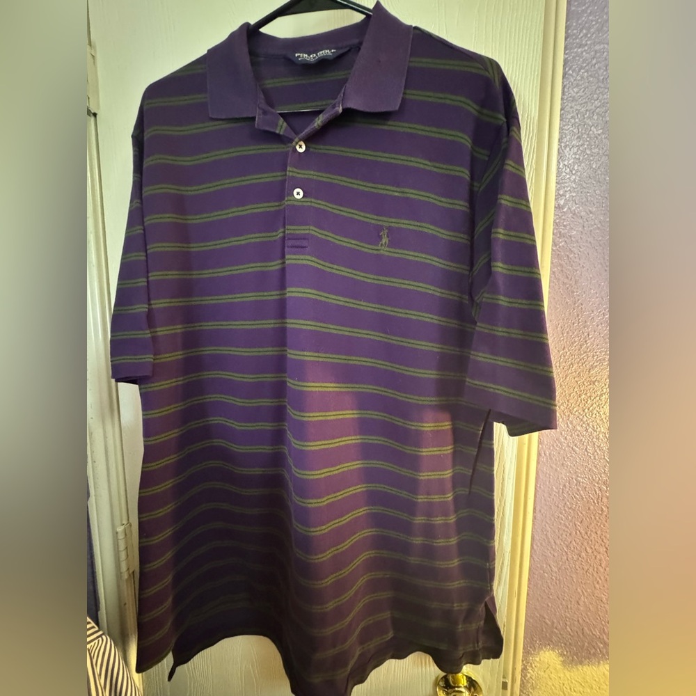 Polo Golf Ralph Lauren Purple Green Striped Polo Shirt Mens Large Pima Cotton